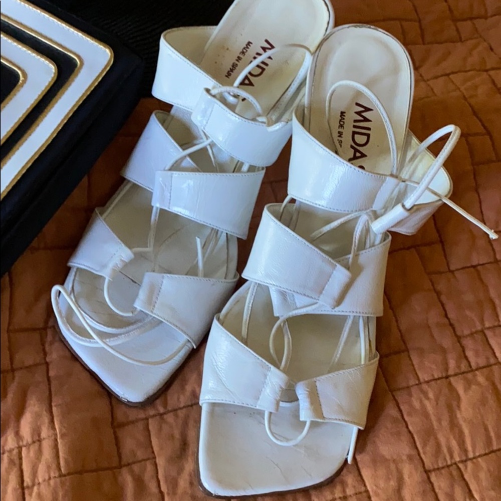 White leather sexy lace up sandals.